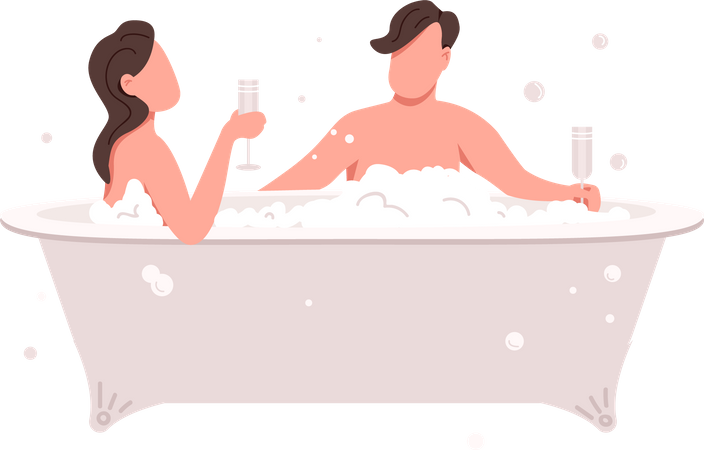 Couple celebrating anniversary in bathtub Illustration
