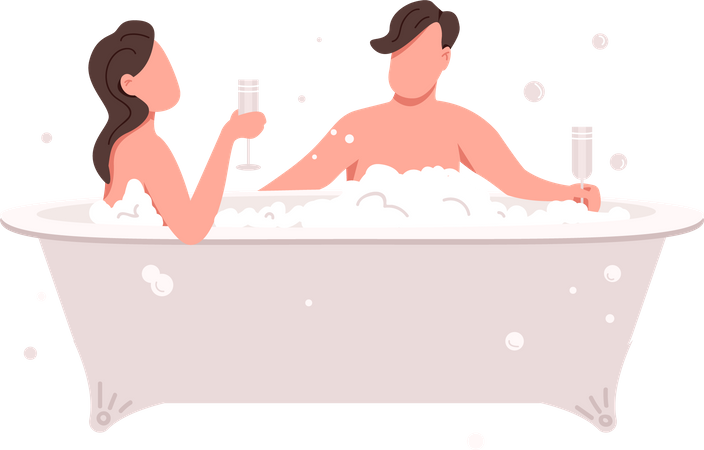 Couple celebrating anniversary in bathtub  Illustration