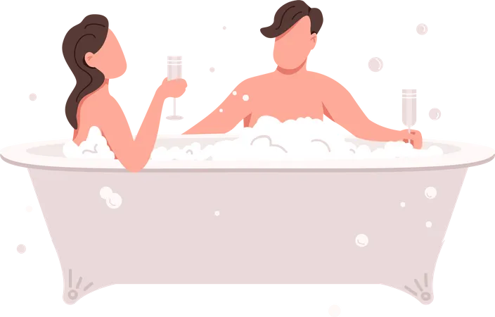 Couple celebrating anniversary in bathtub  Illustration