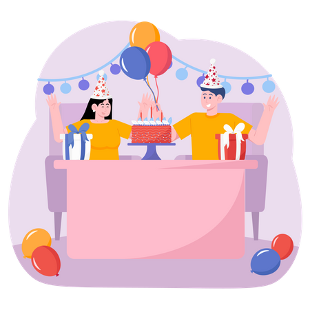 Couple Celebrating Birthday Illustration