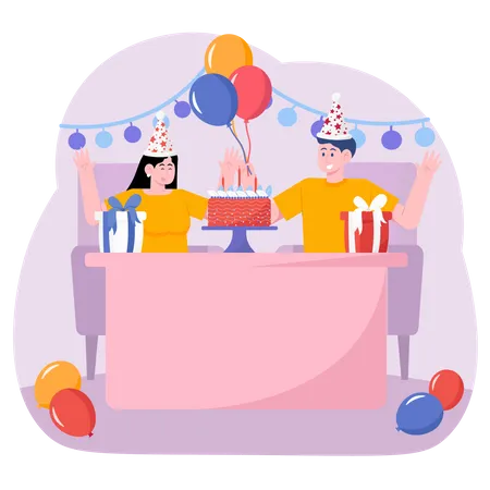 Couple Celebrating Birthday  Illustration