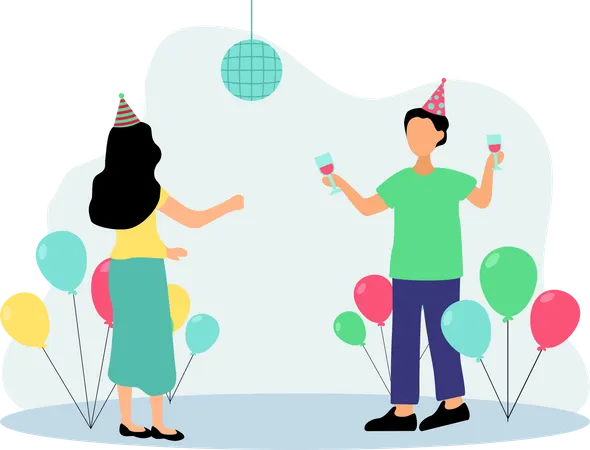 Couple celebrating Birthday Party  Illustration