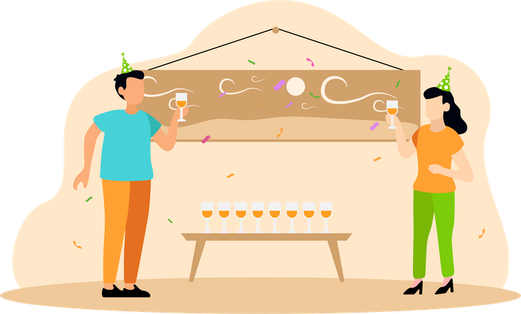 Couple celebrating Birthday Party  Illustration