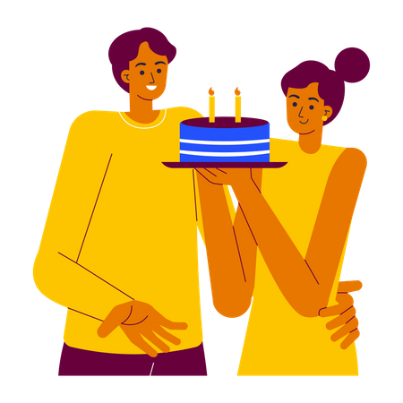 Couple celebrating birthday party  Illustration