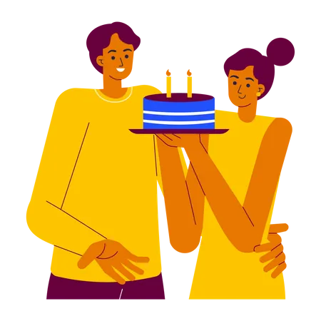 Couple celebrating birthday party  Illustration