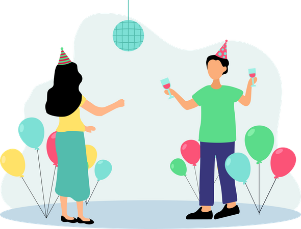 Couple celebrating Birthday Party  Illustration