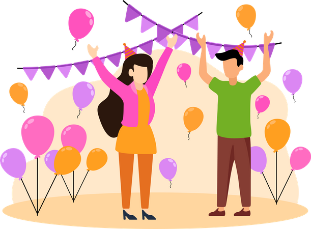 Couple celebrating Birthday Party  Illustration