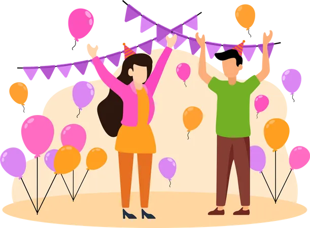 Couple celebrating Birthday Party  Illustration