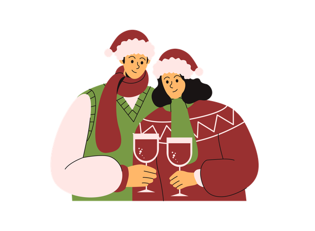 Couple celebrating Christmas Holiday  Illustration