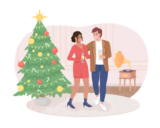 Couple celebrating Christmas  Illustration