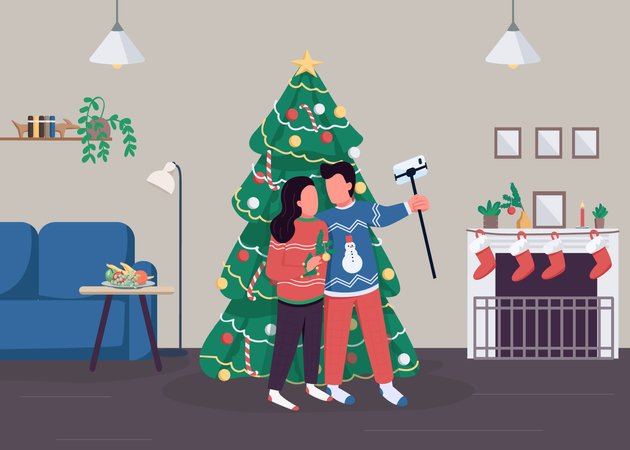 Couple celebrating Christmas  Illustration