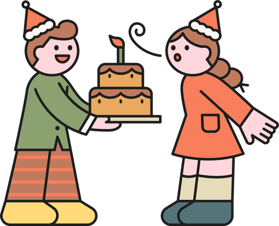 Couple celebrating Christmas with cake  Illustration