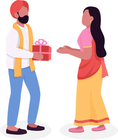 Couple Celebrating Diwali Semi Flat Color Vector Characters Interacting Figures Full Body People On White Holiday Isolated Modern Cartoon Style Illustration For Graphic Design And Animation Illustration