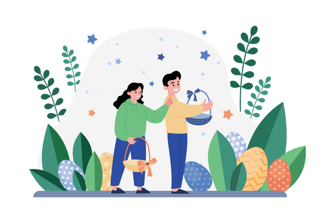 Couple celebrating Easter Day  イラスト