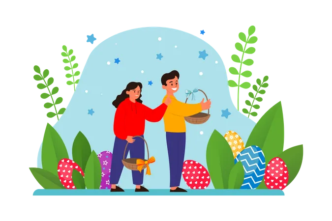 Couple celebrating Easter Day  Illustration