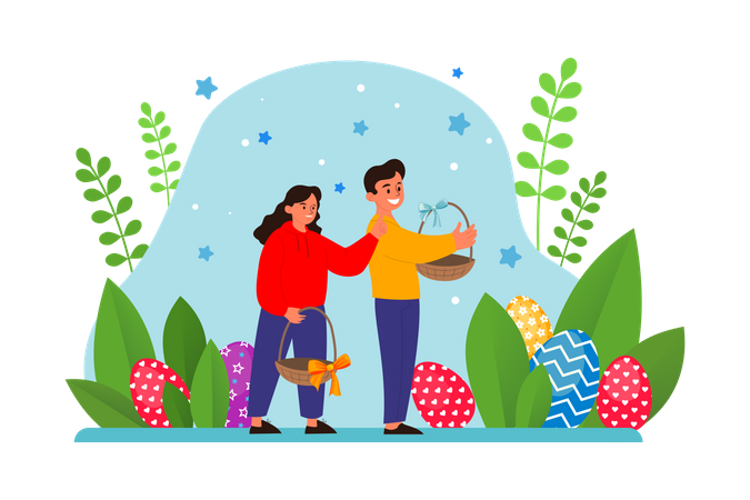 Couple celebrating Easter Day  Illustration