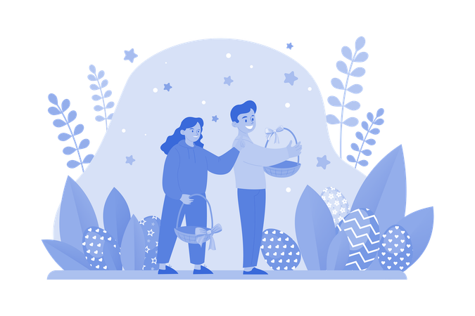 Couple celebrating Easter Day  Illustration