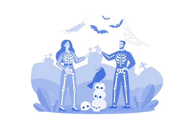 Couple celebrating Halloween cosplay  Illustration