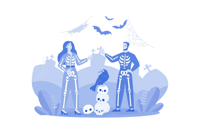 Couple celebrating Halloween cosplay  Illustration