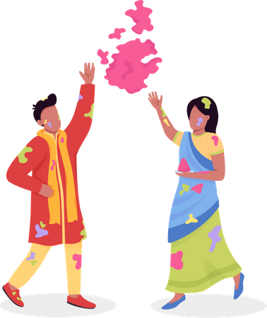 Couple celebrating Holi Illustration