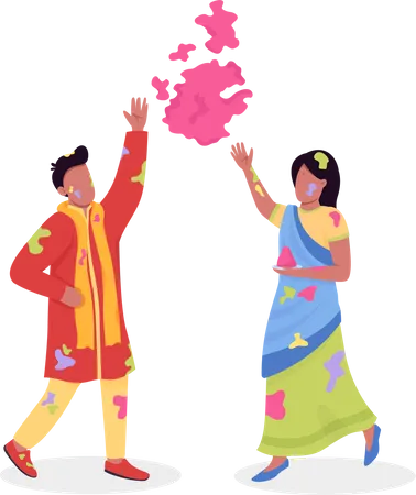 Couple celebrating Holi  Illustration