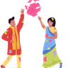 illustrations of couple celebrating holi