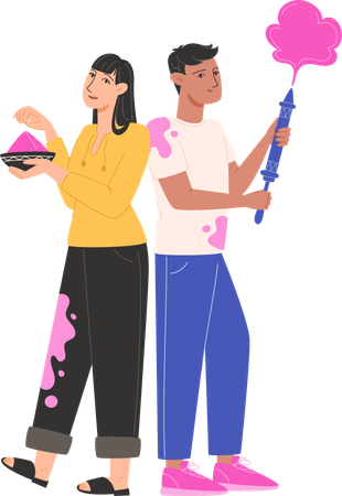 Couple celebrating holi festival Illustration