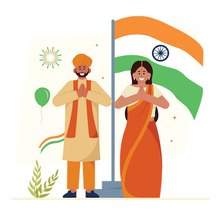 Couple Celebrating Indian Independence Day  Illustration