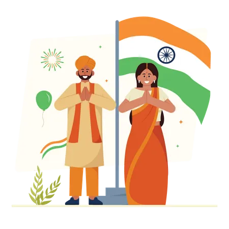 Couple Celebrating Indian Independence Day  Illustration