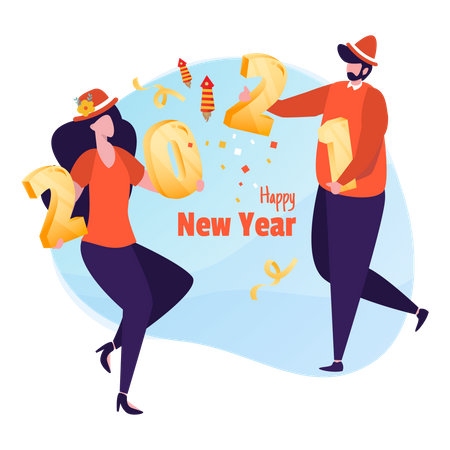 Couple celebrating New year 2021 Illustration