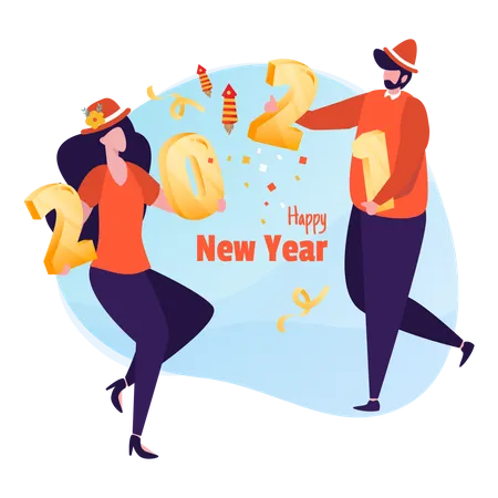 Couple celebrating New year 2021 Illustration