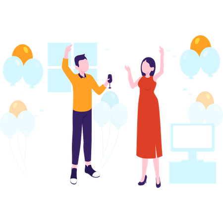 Couple celebrating new year evening  Illustration