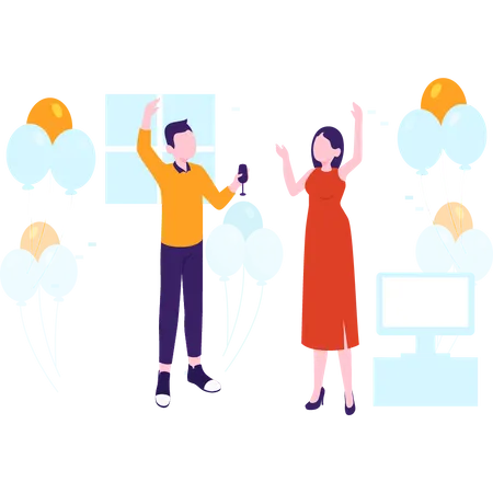 Couple celebrating new year evening  Illustration