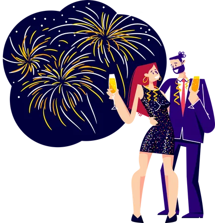 Couple celebrating new year holding champagne glasses Illustration
