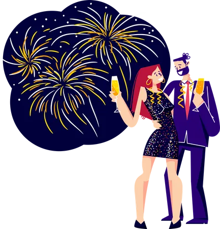 Couple celebrating new year holding champagne glasses  Illustration