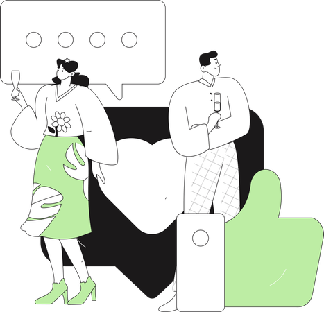 Couple celebrating party while doing social medial like  Illustration