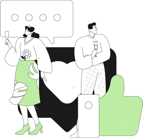 Couple celebrating party while doing social medial like  Illustration