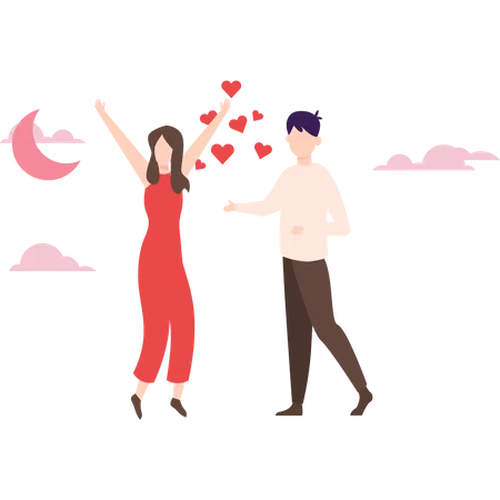 There Is A Boy And A Girl Enjoying Valentine Illustration