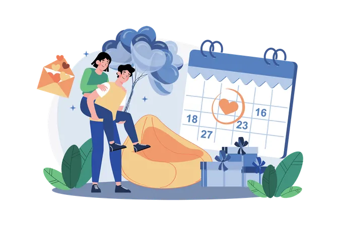 Couple celebrating valentine day  Illustration