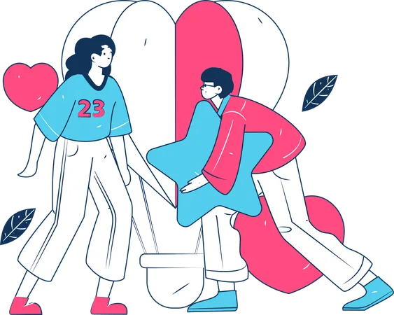 Couple celebrating valentine day together  Illustration