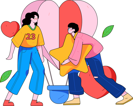 Couple celebrating valentine day together  Illustration