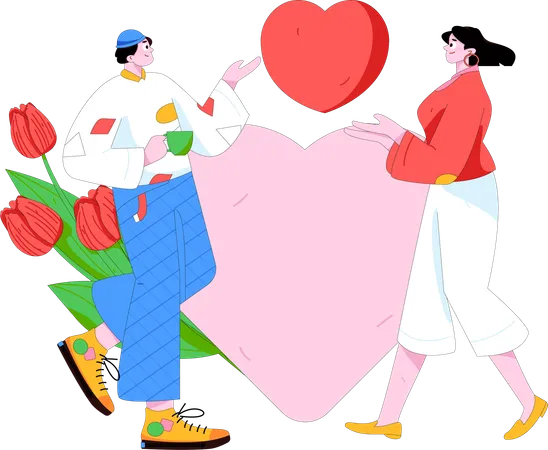 Couple celebrating Valentines Day  Illustration