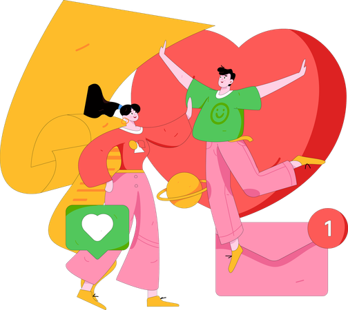 Couple celebrating Valentines Day  Illustration