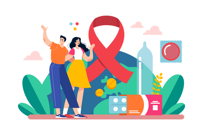 Couple Celebrating World AIDS Day  Illustration