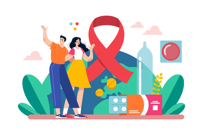 Couple Celebrating World AIDS Day  Illustration