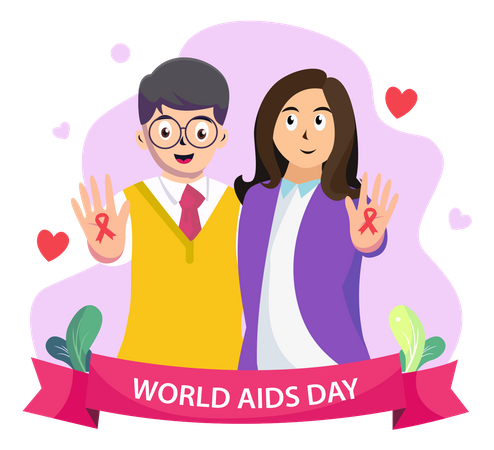 Couple Celebrating World AIDS Day  Illustration