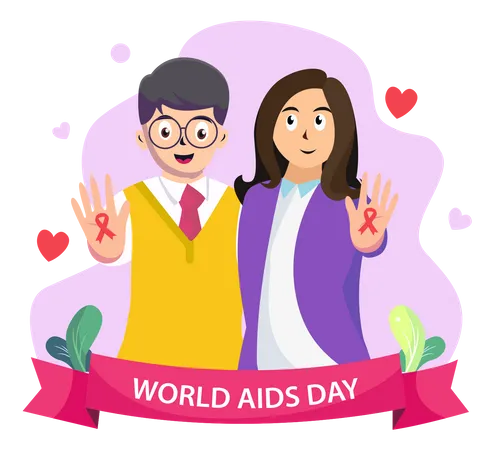 Couple Celebrating World AIDS Day  Illustration