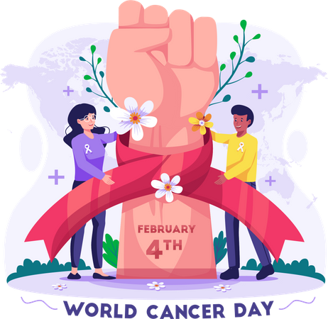 Couple celebrating World Cancer Day  Illustration
