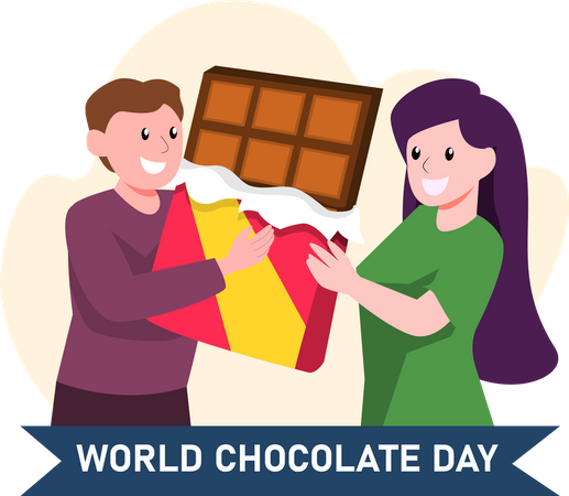Couple celebrating World Chocolate Day  Illustration