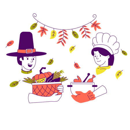 Un couple célèbre Thanksgiving  Illustration